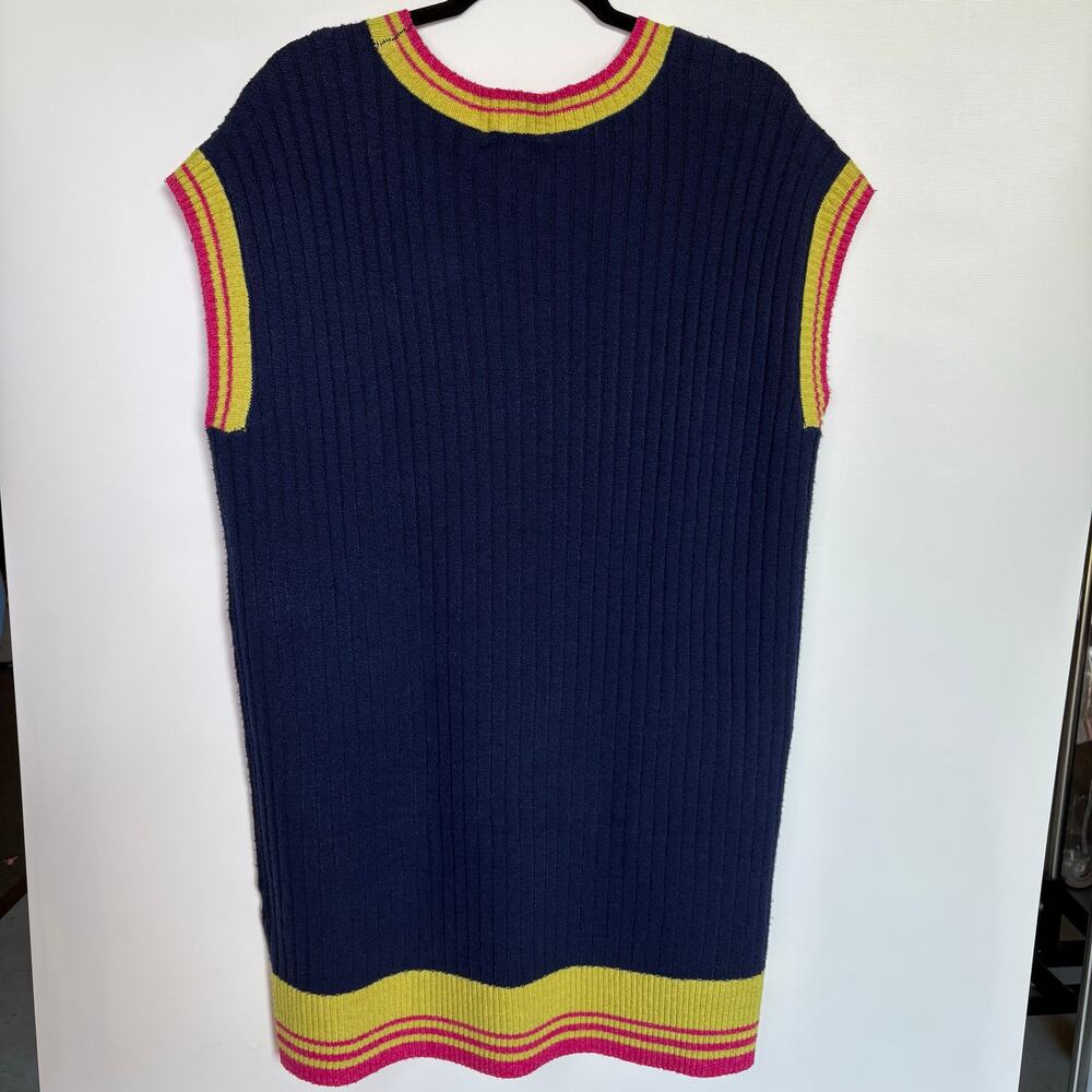 TENNIS DRESS - NAVY SWEATER DRESS WITH YELLOW AND PINK DETAIL - LARGE